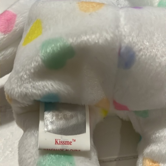 TY Beanie Bear “Kissme” Born Date February 7, 2001 white with multicolor hearts - Picture 6 of 7